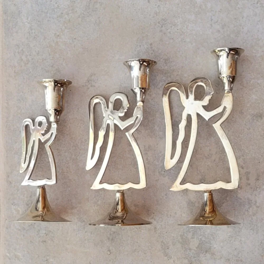 VTG Praying Angel Candlesticks Set of 3 by International Silver Co – Brass Tone
